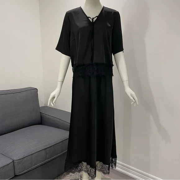 NWT KAFFE KAhilda Skirt Size Medium (Danish 38) Silky Black with Lace Trim - Picture 13 of 16